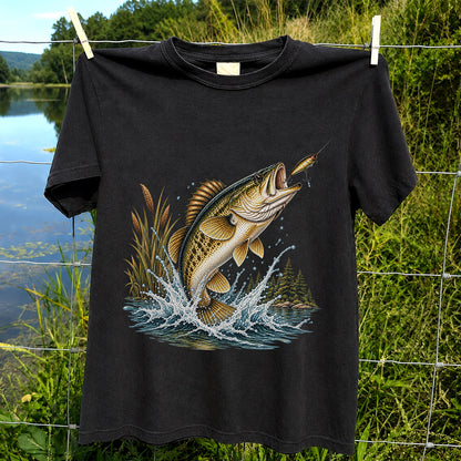 Jumping Bass Chasing a Lure Lake Fishing Graphic T-Shirt
