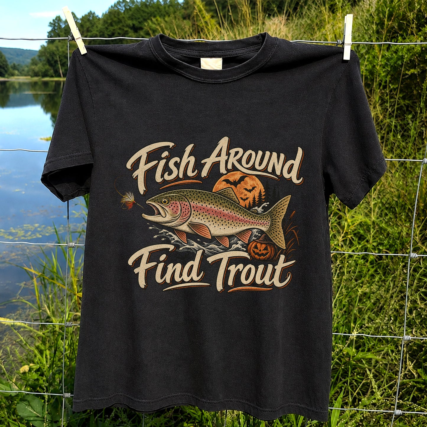 Fish Around Find Trout Halloween Fishing T-Shirt