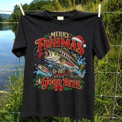 Merry Fishmas Christmas Sweater Pattern Bass Fishing T-Shirt