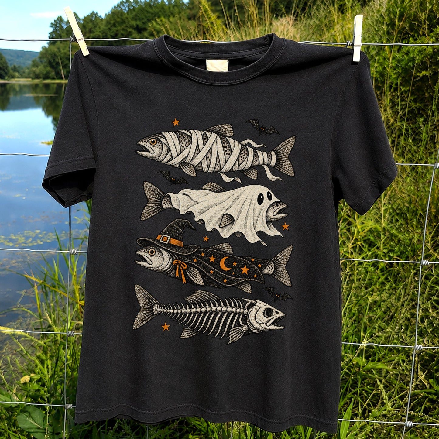 Halloween Costume Fish Spooky Fishing Graphic T-Shirt