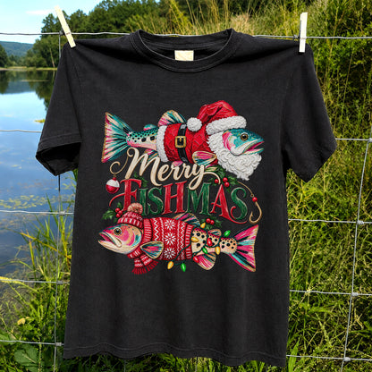 Merry Fishmas Santa Fish Christmas Fishing Graphic T-Shirt