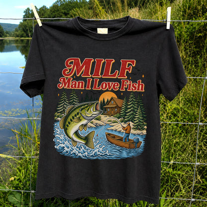 MILF Man I Love Fish Bass Lake Fishing Graphic T-Shirt