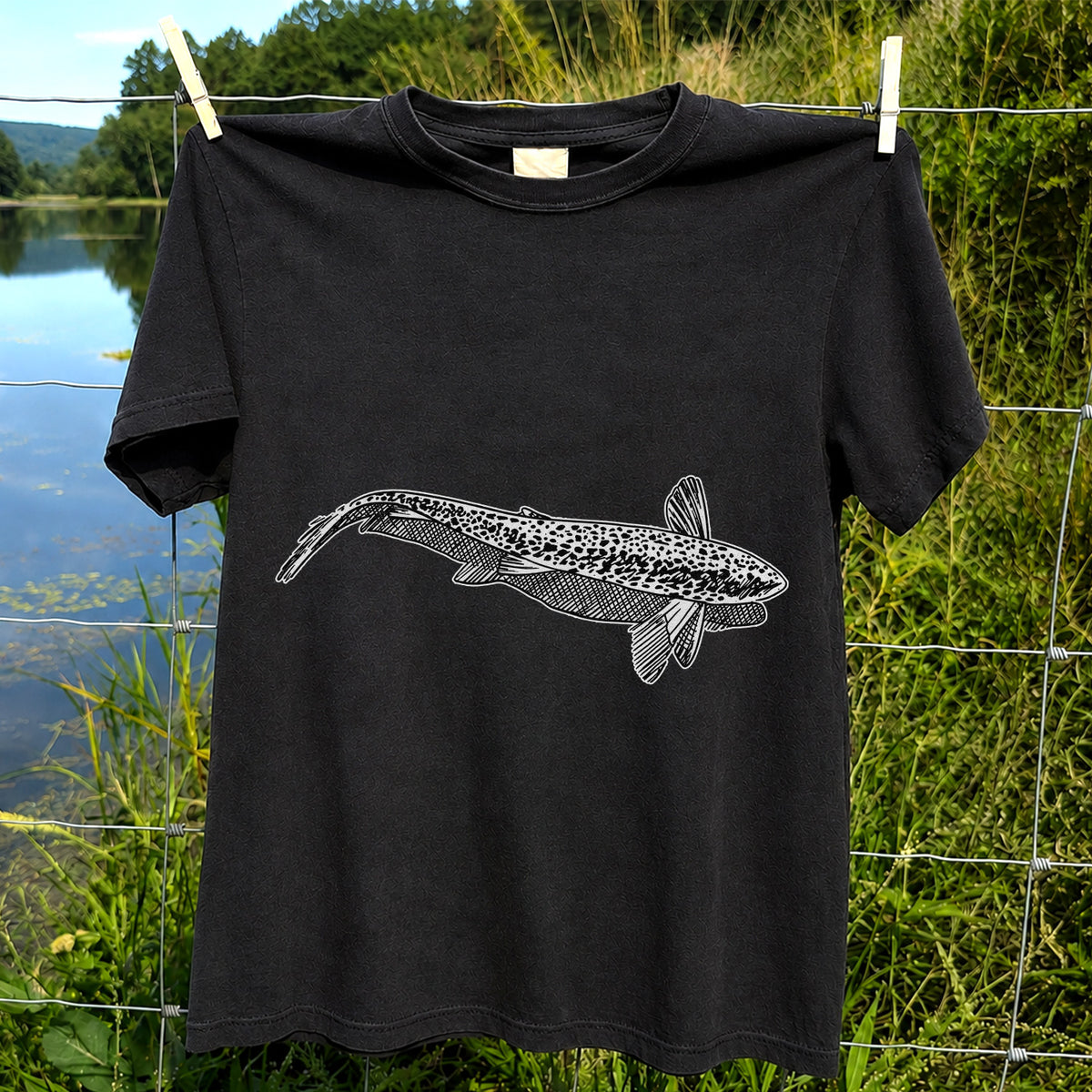 Burbot Fish Minimalist Line Art Fishing Graphic T-Shirt