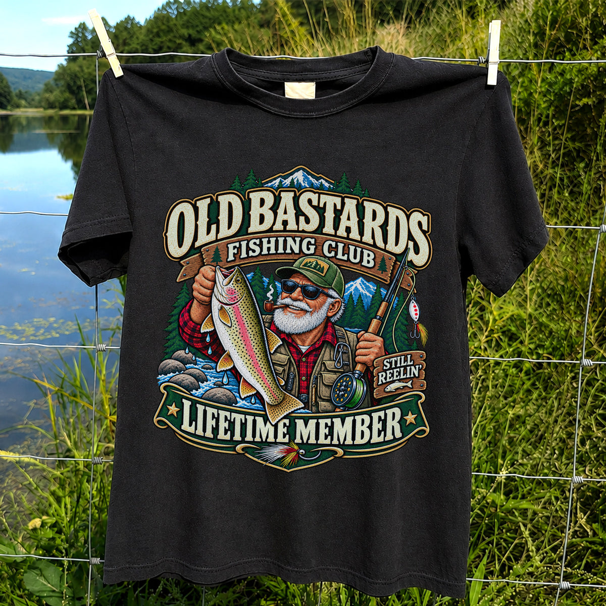 Old Bastards Fishing Club Lifetime Member Still Reelin' Rainbow Trout T-Shirt
