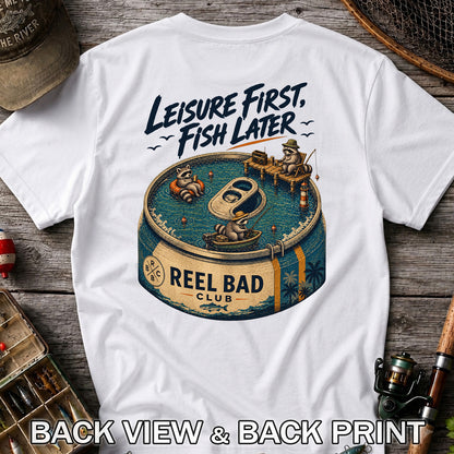 Raccoon Fishing Can Leisure Graphic T-Shirt | Back Print