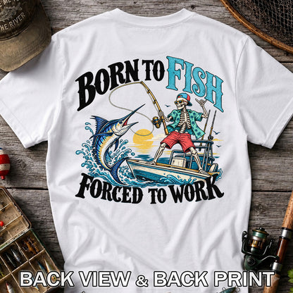 Skeleton Marlin Fishing Boat Graphic T-Shirt | Back Print