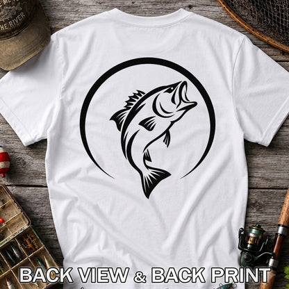 Minimalist Jumping Bass Fishing Silhouette T-Shirt | Back Print