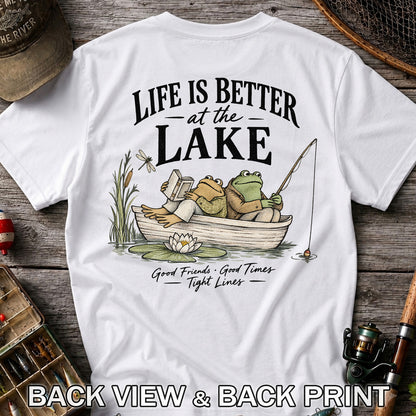 Life Is Better at the Lake Frog Fishing Graphic T-Shirt | Back Print