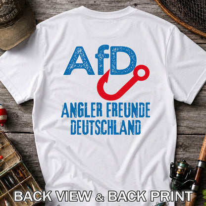 AFD Angler Freunde Deutschland Fishing Hook Graphic T-Shirt | Back Print