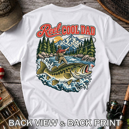 Reel Cool Dad Largemouth Bass Fishing Graphic T-Shirt | Back Print