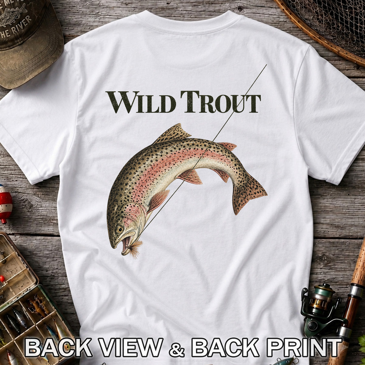 Wild Trout Rainbow Trout Fly Fishing Graphic T-Shirt | Back Print