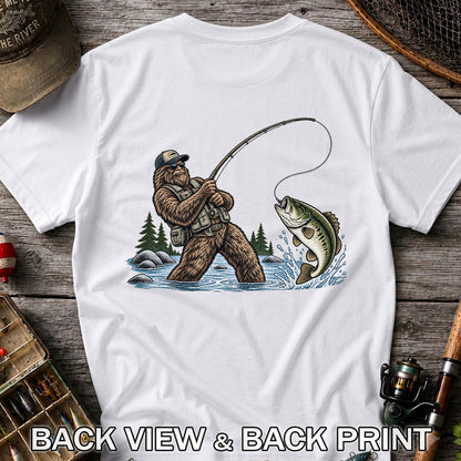 Bear Catching Bass Fishing Graphic T-Shirt | Back Print
