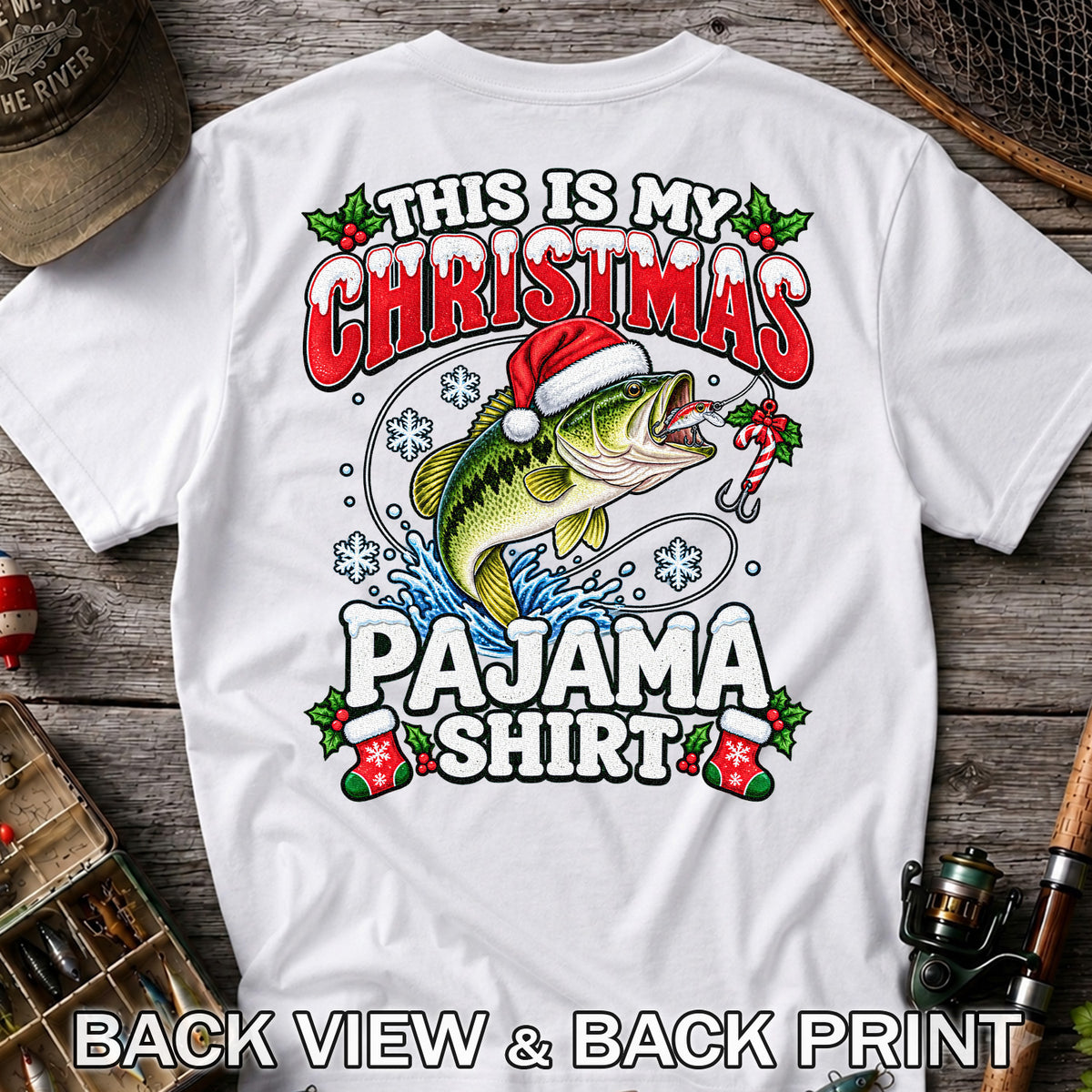 This Is My Christmas Pajama Shirt Bass Fishing T-Shirt | Back Print