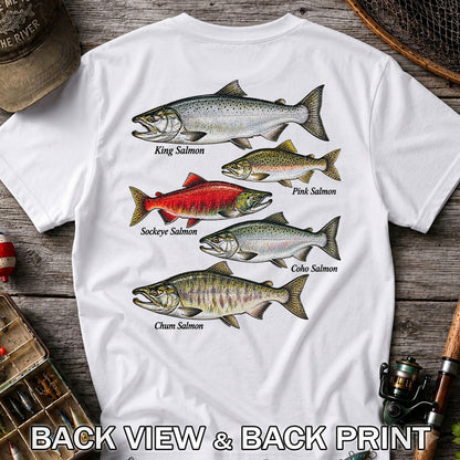 King Pink Sockeye Coho and Chum Salmon Fishing Graphic T-Shirt | Back Print