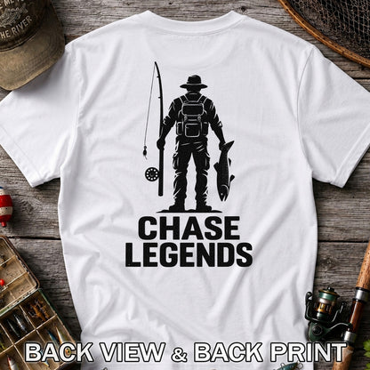 Chase Legends Fly Fishing Angler Silhouette Graphic T-Shirt | Back Print