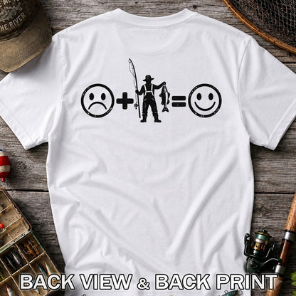 Fishing Turns Sad Face Into Happy Face Graphic T-Shirt | Back Print