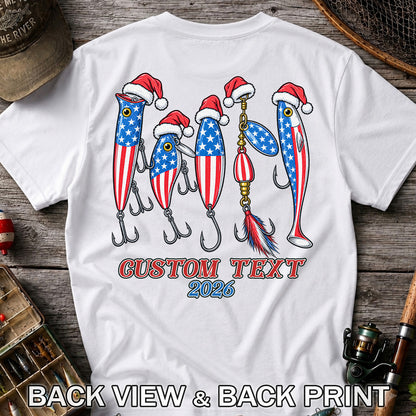 Personalized Patriotic Christmas Fishing Lures T-Shirt | Back Print