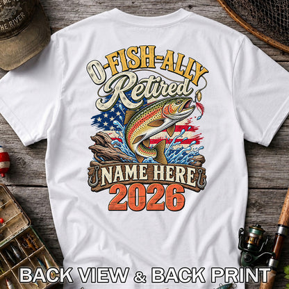 Retired Trout Fishing Patriotic Personalized Graphic T-Shirt | Back Print