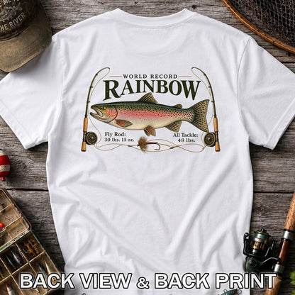 World Record Rainbow Trout Fly Fishing Graphic T-Shirt | Back Print
