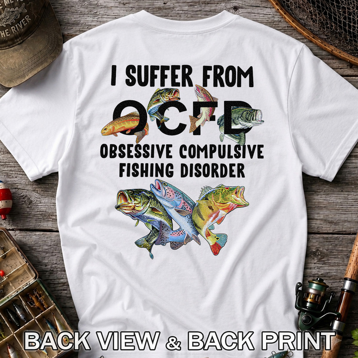 Fishing Obsession Colorful Fish Graphic T-Shirt | Back Print