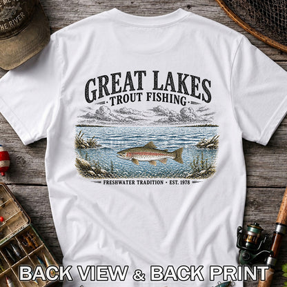 Great Lakes Trout Fishing Freshwater Tradition Est. 1978 Graphic T-Shirt | Back Print