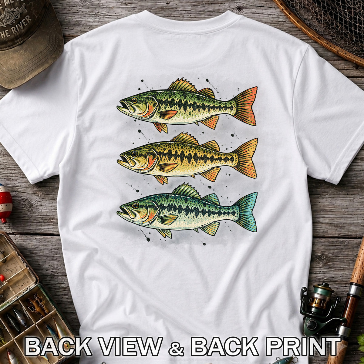 Three Bass Fishing Graphic T-Shirt | Back Print