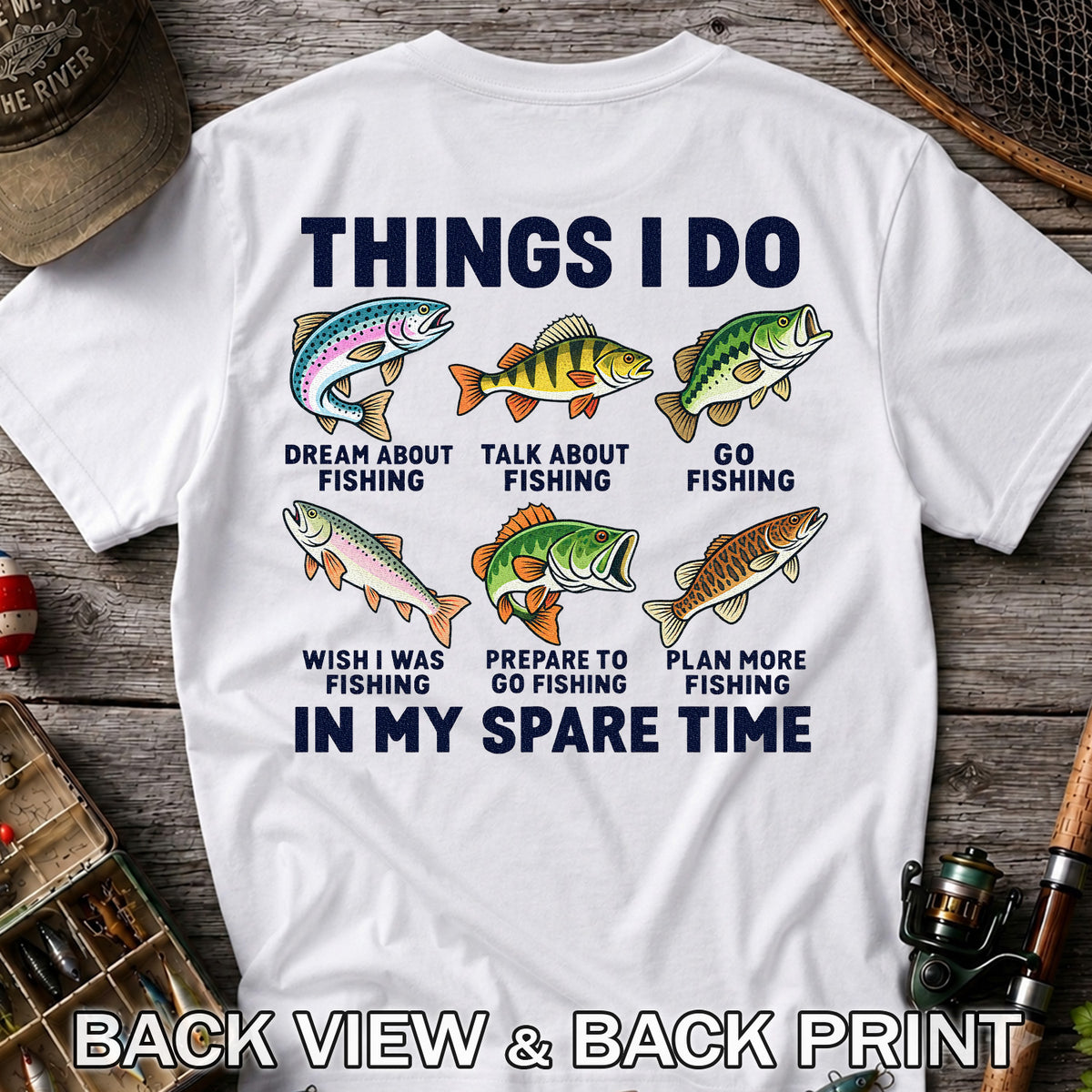 Colorful Fish Fishing Hobby Graphic T-Shirt | Back Print
