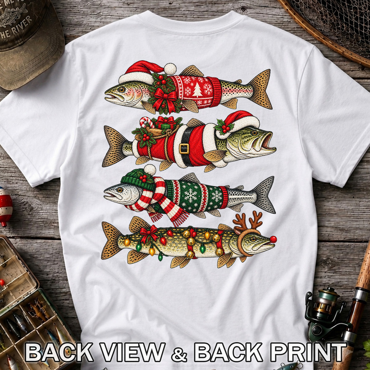 Christmas Fish Collection Festive Fishing Graphic T-Shirt | Back Print