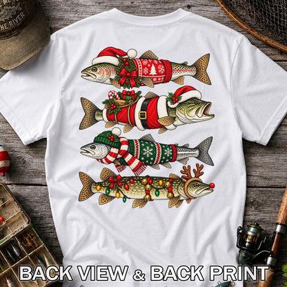 Christmas Fish Collection Festive Fishing Graphic T-Shirt | Back Print
