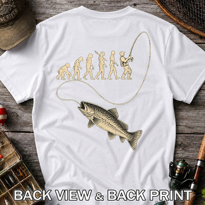 Evolution of an Angler Trout Fishing Graphic T-Shirt | Back Print