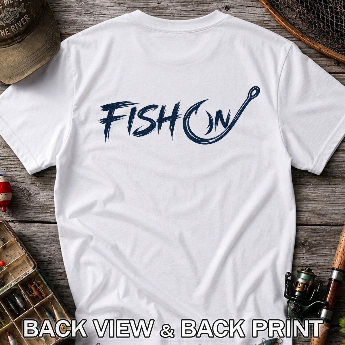 Fish On Fishing Hook Graphic T-Shirt | Back Print
