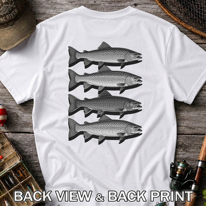 Vintage Trout Collection Freshwater Fishing Graphic T-Shirt | Back Print