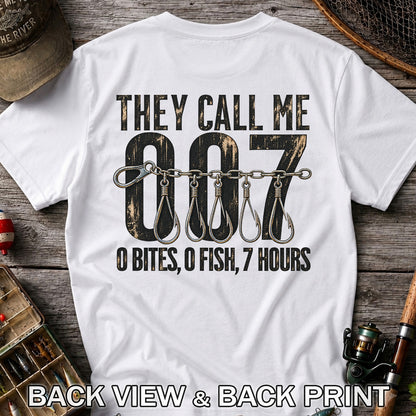 Zero Bites Fishing Hook Funny Graphic T-Shirt | Back Print