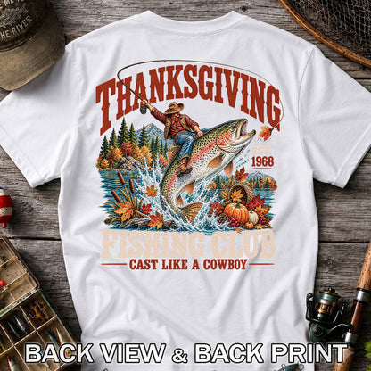 Thanksgiving Cowboy Trout Fishing Club Graphic T-Shirt | Back Print