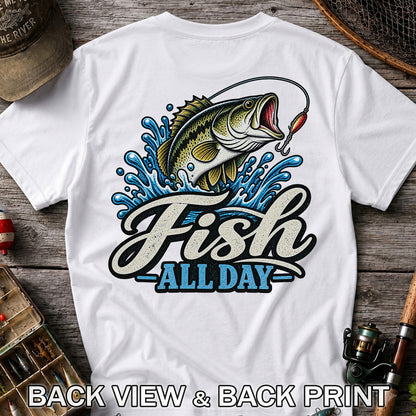Fish All Day Jumping Bass Fishing Graphic T-Shirt | Back Print