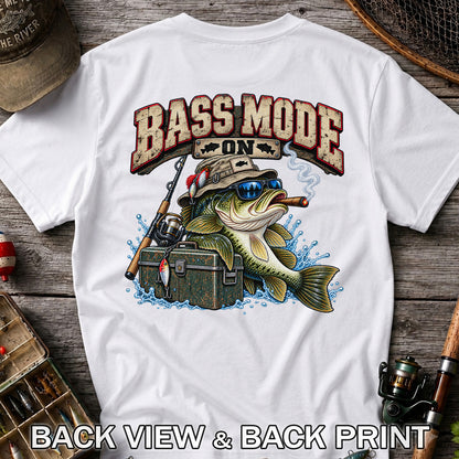 Bass Mode On Funny Bass with Cigar Fishing Graphic T-Shirt | Back Print