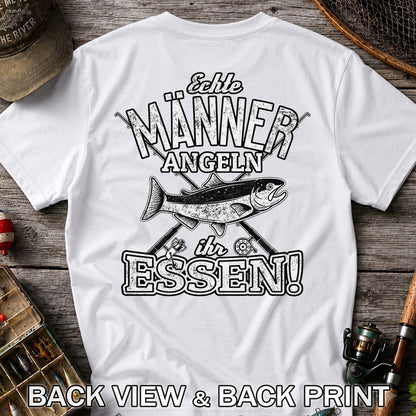 Echte Männer Angeln Ihr Essen Funny Fishing T-Shirt | Back Print