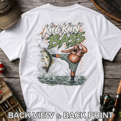 Kickin' Bass Funny Bass Fishing Graphic T-Shirt | Back Print