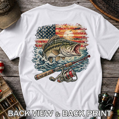 American Flag Largemouth Bass Fishing Graphic T-Shirt | Back Print