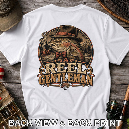 A Reel Gentleman Trout Fishing Vintage Graphic T-Shirt | Back Print
