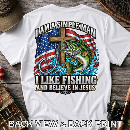American Flag Bass Fishing Faith Patriotic Graphic T-Shirt | Back Print