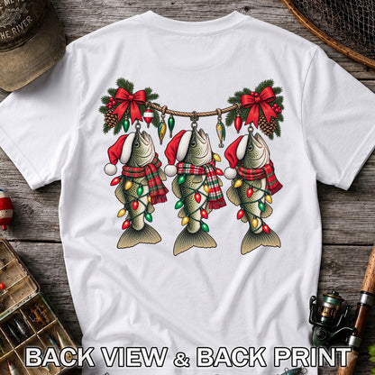 Christmas Fish Ornament Fishing Graphic T-Shirt | Back Print