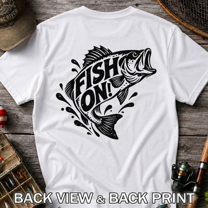 Fish On! Jumping Bass Fishing Distressed Graphic T-Shirt | Back Print