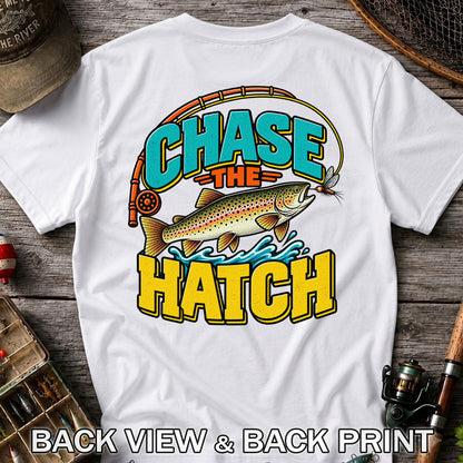 Chase the Hatch Brown Trout Fly Fishing T-Shirt | Back Print