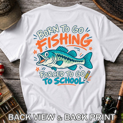 Funny Fish Fishing Graphic T-Shirt for Back to School | Back Print