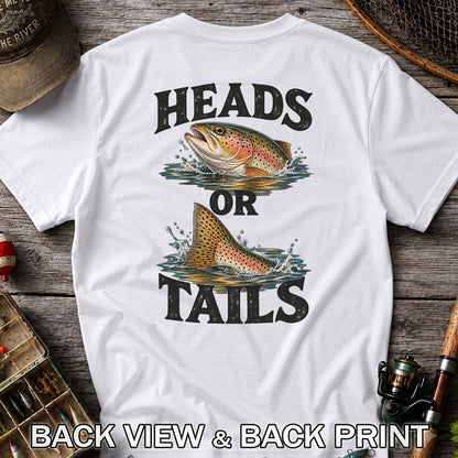 Rainbow Trout Heads or Tails Fishing Graphic T-Shirt | Back Print