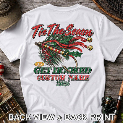 Personalized Christmas Fly Fishing Custom Name T-Shirt | Back Print
