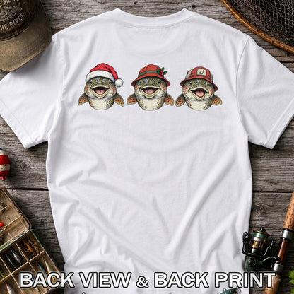 Funny Christmas Trout Trio Fishing Graphic T-Shirt | Back Print