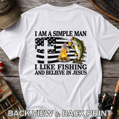 I Am a Simple Man Fishing Bass and Faith Graphic T-Shirt | Back Print