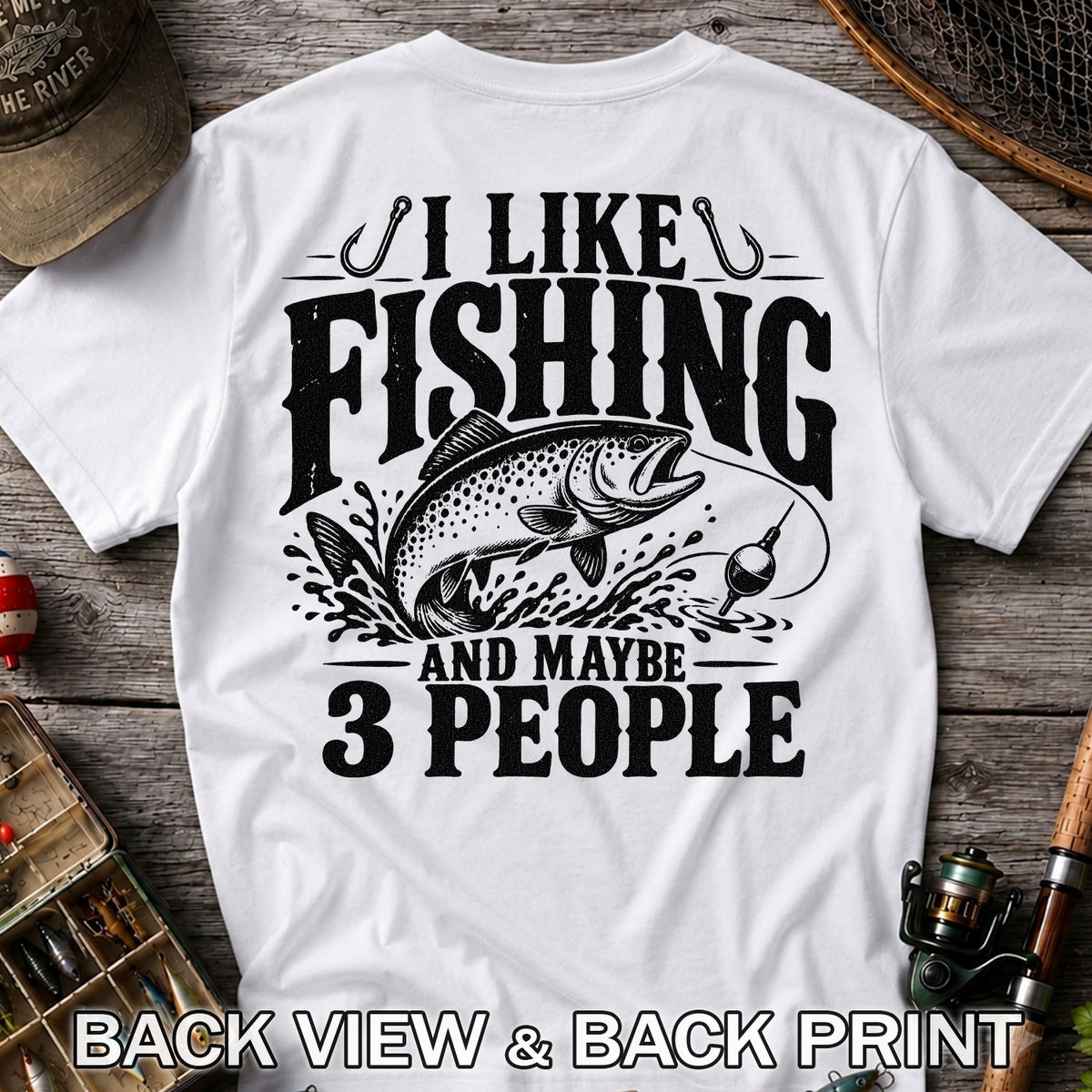 Funny Trout Fishing Three People Graphic T-Shirt | Back Print